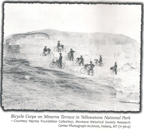 Bicycle Corps on Minerva Terrace in Yellowstone National Park