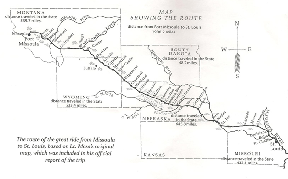 The route of the greate ride from Missoula to St. Louis